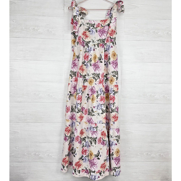 House Of Harlow Floral Maxi Dress Size Small Linen Blend Pink Cottagecore Resort - Picture 3 of 15